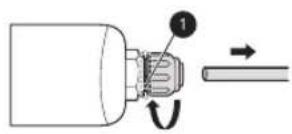 Diagram showing a mechanical assembly with labeled component 1 and directional arrow indicating motion