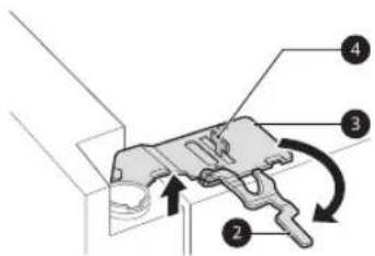 Technical diagram showing a mechanical assembly with numbered components and directional arrows indicating motion or flow.