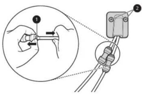 Diagram illustrating cable connection steps with labeled components and directional arrows