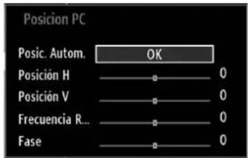 Posicion PC Posic. Autom. OK Posición H 0 Posición V 0 Frecuencia R... 0 Fase 0