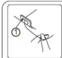 Diagram showing two hands holding a device with labeled connection point ①