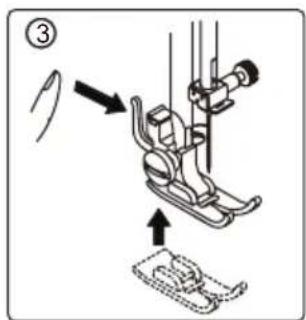Diagram showing a mechanical device with motion arrows and a foot, labeled with number ③