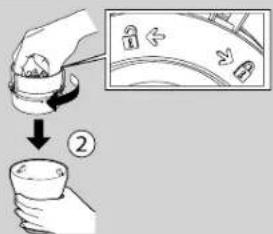 Illustration showing a hand pouring liquid into a cup, with an inset diagram of food being added to a bowl.