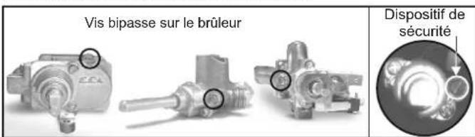Vis bipasse sur le brûleur Dispositif de sécurité