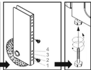 Technical diagram showing a mechanical assembly with numbered components and directional arrows indicating motion or force.