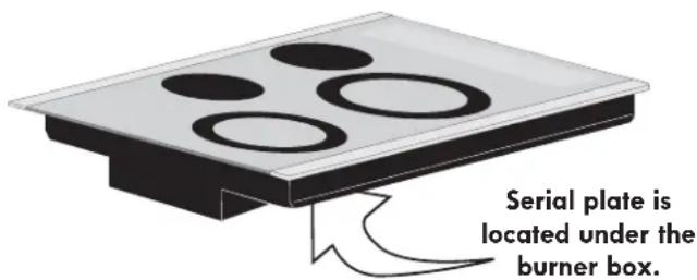 Serial plate is located under the burner box.