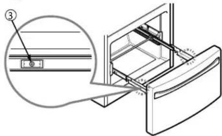Technical diagram showing a door handle assembly with labeled component ③ and magnified detail view