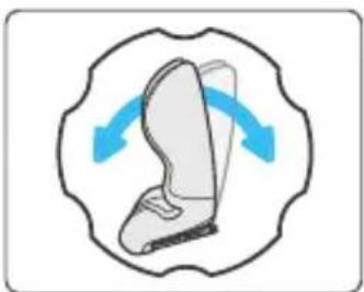 Illustration of a boot with blue arrows indicating rotation or movement (no text or symbols)