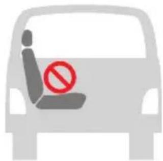 Front view of a car with a red prohibition symbol on the seat (no text or numbers present)