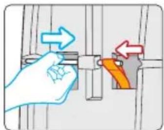 Illustration of a hand holding a mechanical component with directional arrows indicating motion (no text or symbols)