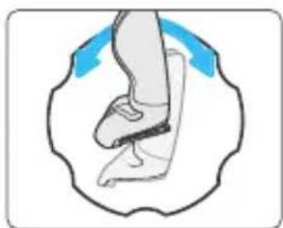 Illustration of a human foot and ankle joint with blue arrows indicating motion or movement (no text or symbols)