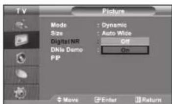 TV Picture Mode : Dynamic Size : Auto Wide Digital NR : Off Dkise Demo : On PP Move Enter Return