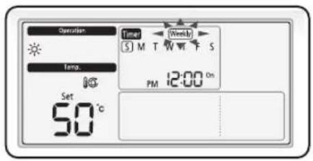 Operation Temp. Set 50 °C Timer (S) M T W F S PM 12:00 On (Weekly)
