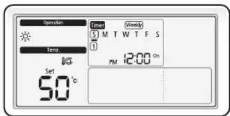Operation Temp. Set 50 °C Timer S M T W T F S 1 PM 12:00 On Weekly