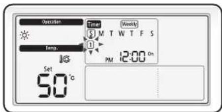 Operation Temp. Set 50 °C Timer $ M T W T F S 1 PM 12:00 On Weekly