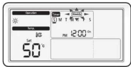 Operation Temp. Set 50 °C Timer S M T W F S PM 12:00 On Weekly