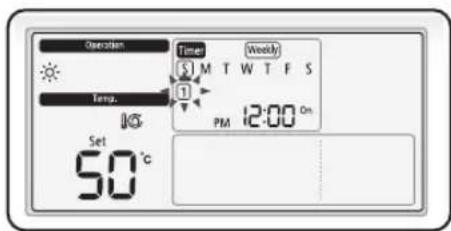 Operation Temp. Set 50 °C Timer Weekly S M T W T F S 1 PM 12:00 On