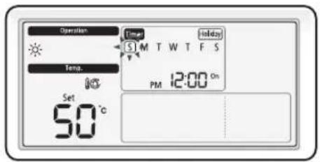 Operation Time Holiday S M T W T F S Temp. 10 Set 50 °C PM 12:00 On