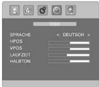 OSD SPRACHE < DEUTSCH > HPOS VPOS LAUFZEIT HALBTON
