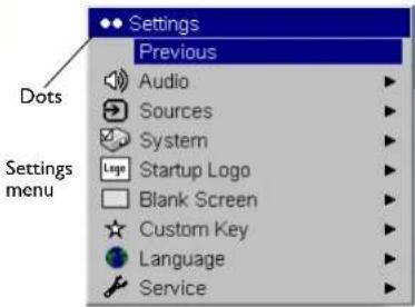 Settings Previous Audio Sources System Logo Startup Logo Blank Screen Custom Key Language Service