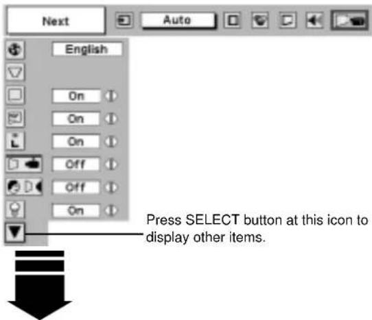 Next Auto English On On On Off Off On Press SELECT button at this icon to display other items.