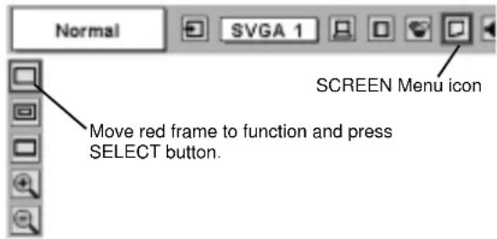 Normal SVGA 1 SCREEN Menu icon Move red frame to function and press SELECT button.