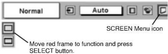Normal Auto SCREEN Menu icon Move red frame to function and press SELECT button.