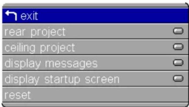 exit rear project ceiling project display messages display startup screen reset