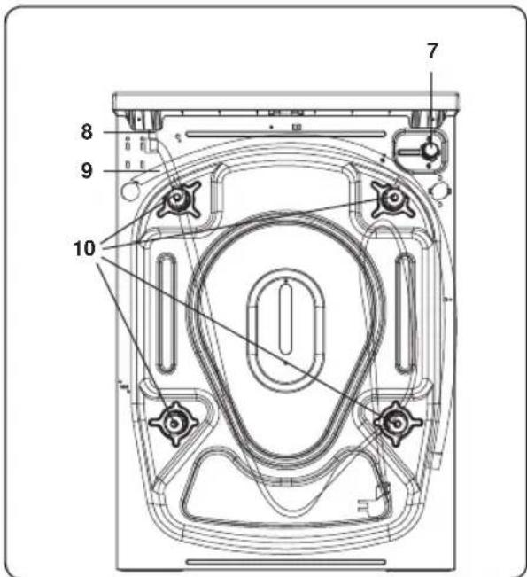 Technical diagram of a device casing with numbered components and labeled parts