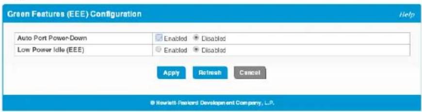 Green Features (EEE) Configuration Help Auto Port Power-Down Enabled Disabled Low Power Idle (EEE) Enabled Disabled Apply Refresh Cancel © Rowlett-Peakord Development Company, L.P.