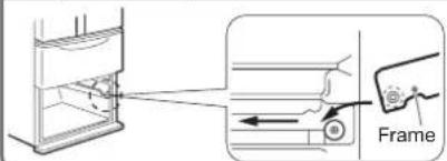 Diagram showing a door handle mechanism with an arrow indicating left-hand rule and labeled 'Frame' component.