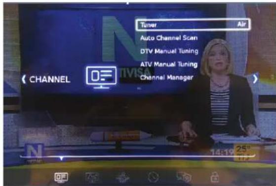 Tuner Air Auto Channel Scan DTV Manual Tuning ATV Manual Tuning Channel Manager CHANNEL 25° 14:19