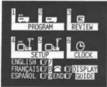 PROGRAM REVIEW 4 5 6 SETUP CLOCK ENGLISH FRANÇAIS ESPANOL DISPLAY END GUIDE