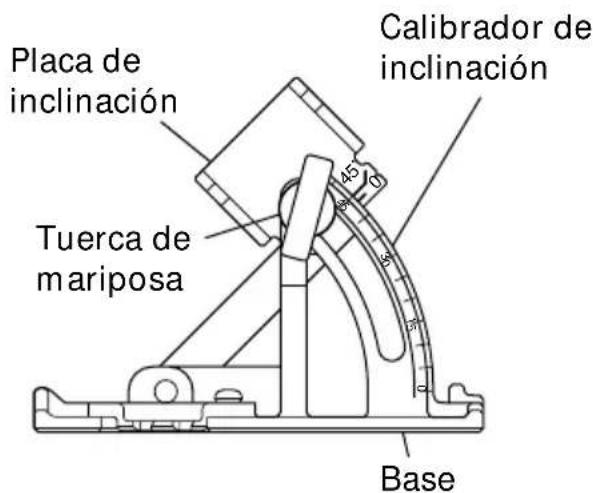 Placa de inclinación Tuerca de mariposa Calibrador de inclinación Base