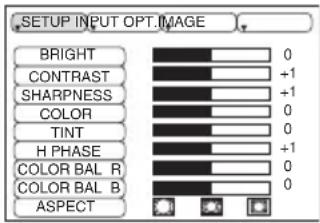 BRIGHT CONTRAST SHARPNESS COLOR TINT H PHASE COLOR BAL R COLOR BAL B ASPECT