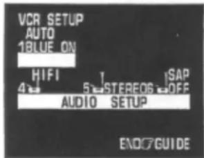 VCR SETUP AUTO 1BLUE ON HIFI 5STEREO6 ISOFF 4# AUDIO SETUP END?GUIDE