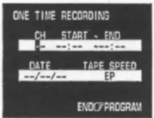 ONE TIME RECORDING CH START - END - - - - - - - DATE TAPE SPEED --/--/-- EP END/PROGRAM