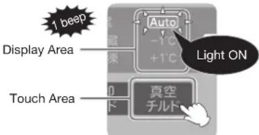 1 beep Display Area Touch Area Auto -1°C +1°C Light ON 0 チルド