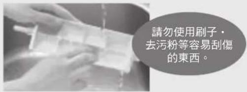 請勿使用刷子, 去污粉等容易刮傷 的東西。