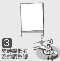 3 旋轉降低右 邊的調整腳