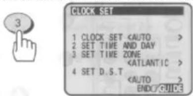 3 CLOCK SET 1 CLOCK SET 2 SET TIME AND DAY 3 SET TIME ZONE 4 SET D.S.T ENDC GUIDE