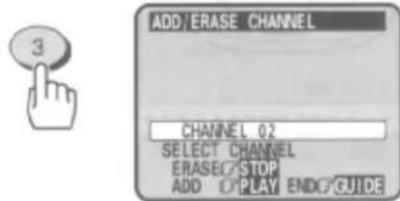 3 ADD/ERASE CHANNEL CHANNEL 02 SELECT CHANNEL ERASE/STOP ADD PLAY END GUIDE