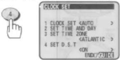 4 CLOCK SET 1 CLOCK SET 2 SET TIME AND DAY 3 SET TIME ZONE 4 SET D.S.T ENDC GUIDE