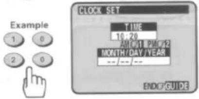 Example 1 0 2 0 CLOCK SET TIME 10:20 AND#1 #20#2 MONTH/DAY/YEAR -- -- -- END#GUIDE
