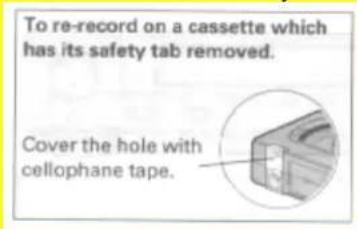To re-record on a cassette which has its safety tab removed. Cover the hole with cellophane tape.