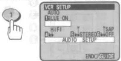 VCR SETUP AUTO BLUE_ON HIFI T TSAP AIDS STEREOB OFF AUDIO SETUP ENDC GUIDE