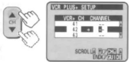 VCR PLUS+ SETUP VCR+ CH CHANNEL 41 42 43 SCROLLA YU CHY A ENDU GUIDE
