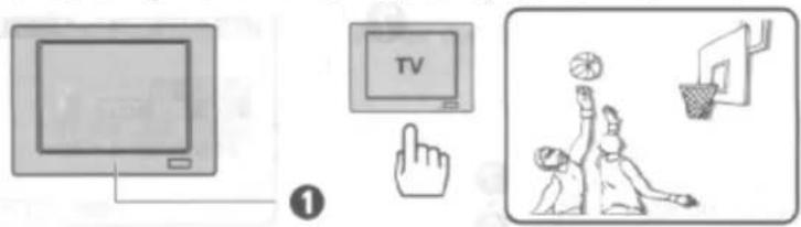 Illustration showing a computer monitor connected to TV screen, pointing at hand gesture, and basketball going through binoculars.