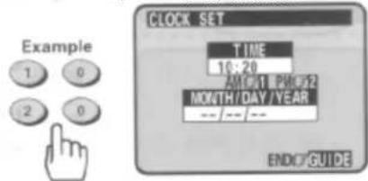 Example 1 0 2 0 CLOCK SET TIME 16:20 AMOUNT NUMBER MONTH/DAY/YEAR -- -- -- END#GUIDE