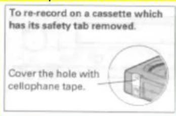 To re-record on a cassette which has its safety tab removed. Cover the hole with cellophane tape.